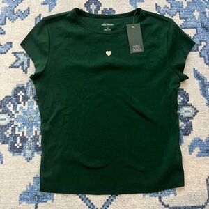 Wild Fable Green Heart Crop Tee Size S